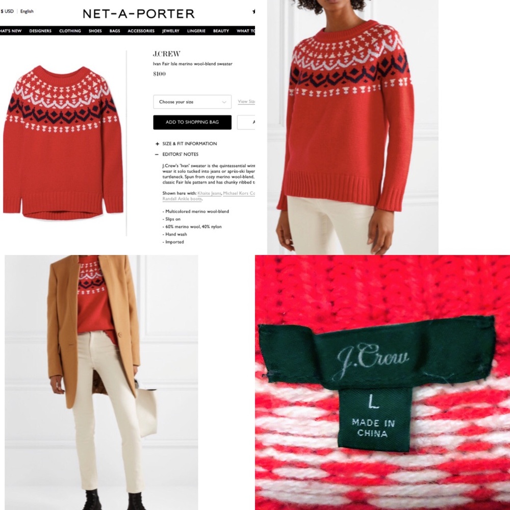 J Crew Ivan Fair Isle Merino Wool-Blend Sweater